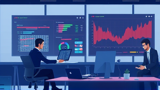 illustration of a programmer interacting with an API dashboard, animated flow from input dataset to real-