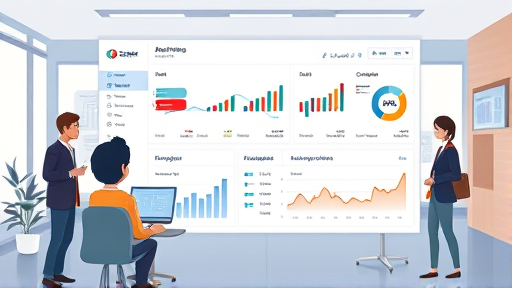 modern cartoon illustration of a SaaS dashboard with analytics and AI-