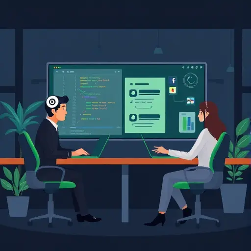 modern AI assistant helping with code review and article outline generation, split-