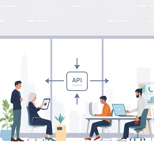 minimalist flowchart showing app to API integration, arrows representing data sending and receiving, cartoon style, Iranian tech vibes, text-free