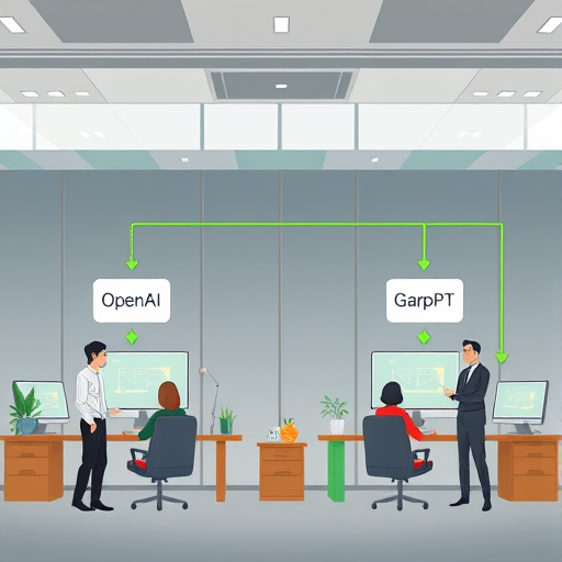 animated flow diagram showing a software client sending API requests to AI endpoints (OpenAI and GapGPT)