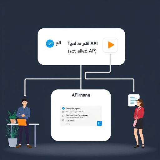 modern API architecture diagram illustration showing a client rest request going to a text-to-