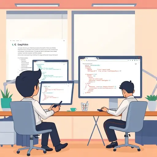 cartoon animated coding session with multiple tabs showing GapGPT documentation, code editors open (Python, JS, PHP)