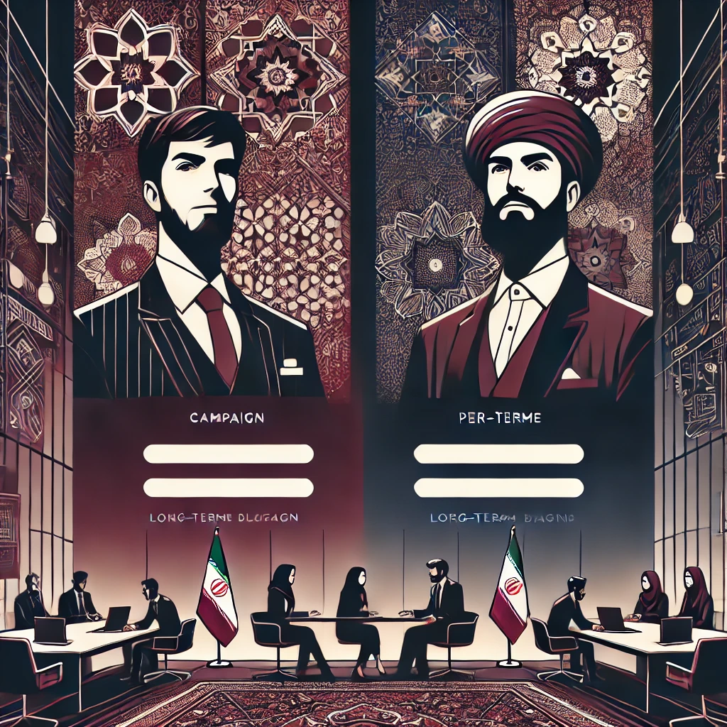 minimalist illustration comparing a campaign slogan vs a long-