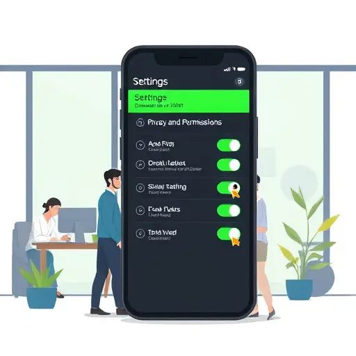 settings toggles illustration for privacy and permissions on a smartphone, dark theme, green highlight, flat minimal style, no people, no text
