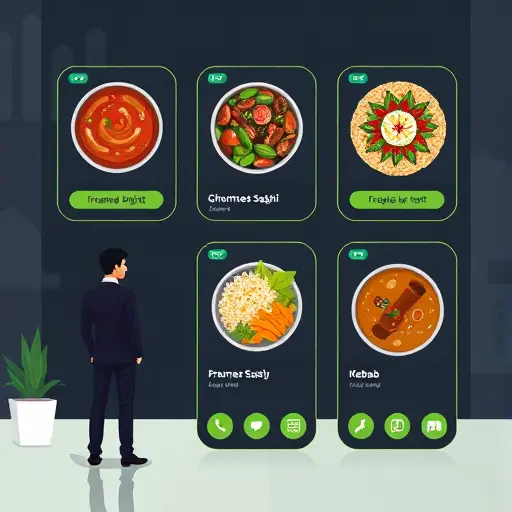illustration of Iranian dishes icons (ghormeh sabzi, saffron rice, kebab)