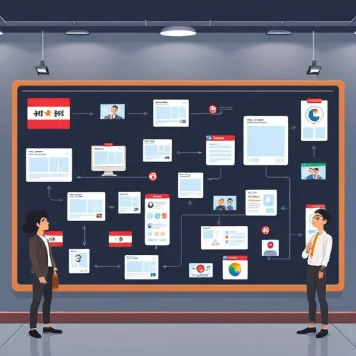 animated marketing workflow board: AI-generated thumbnails, banners, logo mockups, and social media posts arranged on a dark board;; clean professional; no text