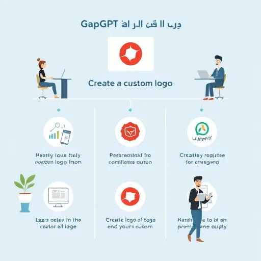 animated step-by-step infographic of a user registering and creating a custom logo on GapGPT, showing each simple stage visually, technology cartoon style, text-free