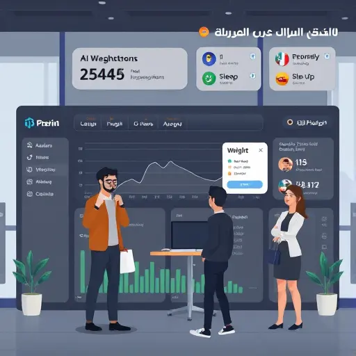 clean progress-tracking dashboard illustration showing weekly weight curve, waist measurement, sleep and energy icons, AI suggestions card, dark theme, high contrast, text-free