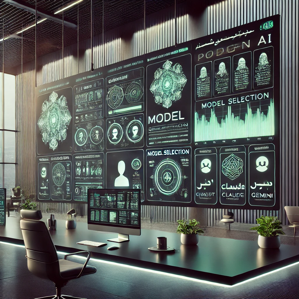 illustrated hero banner showing an Iranian AI platform dashboard with model selection (ChatGPT, Claude, Gemini)