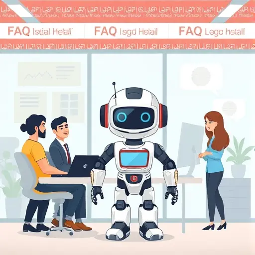 FAQ illustration with cartoon AI robot answering logo design questions, Iranian-