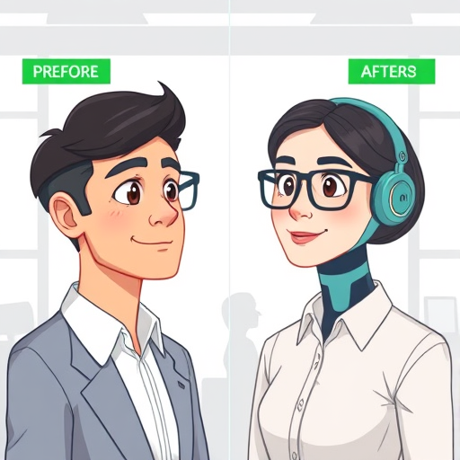 split view cartoon illustration of AI maintaining face and detail integrity during image edits, showing before and after of edited portraits, green highlight accents, text-free