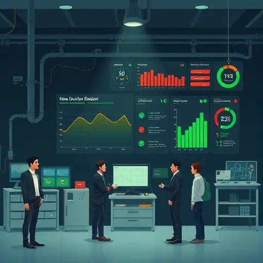 animated illustration of factory equipment with IoT sensors streaming data to an AI dashboard, time-
