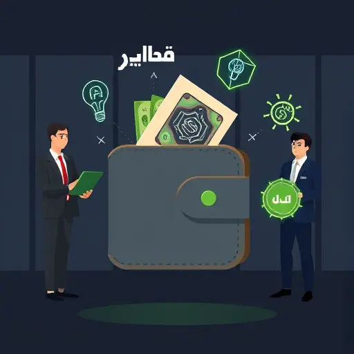 animated wallet and AI symbols illustration representing affordable pricing for Iranian users, dark background with green highlights, minimal, text-free, professional