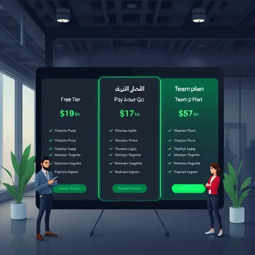 animated pricing comparison board for AI platforms, showing free tier, pay-as-you-