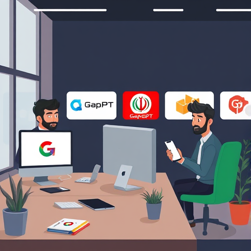 animated illustration of happy Iranian users reviewing different AI-