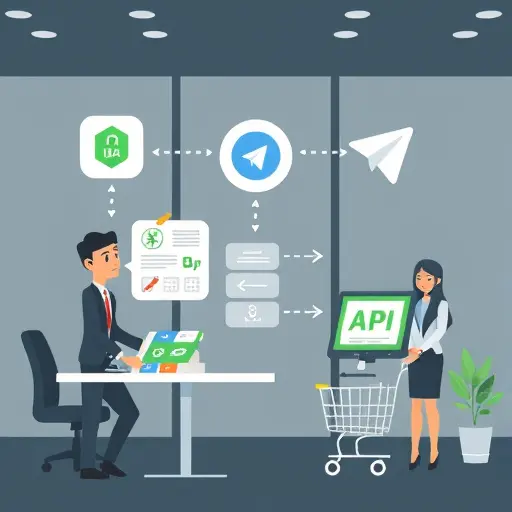 illustration of Telegram bot connected via API to an e-