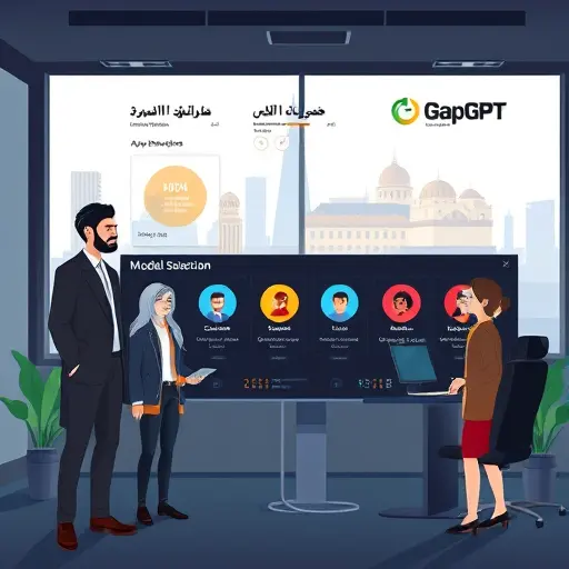 modern dashboard illustration of GapGPT with model selection (ChatGPT, Claude, Gemini)