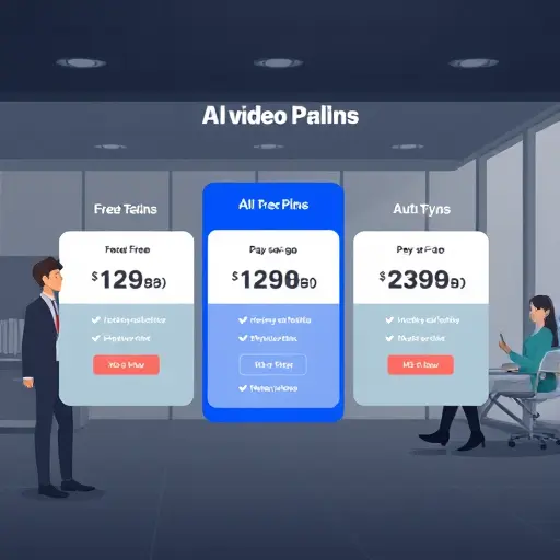 pricing plans illustration for AI video maker, animated cards for free, monthly, and pay-as-you-