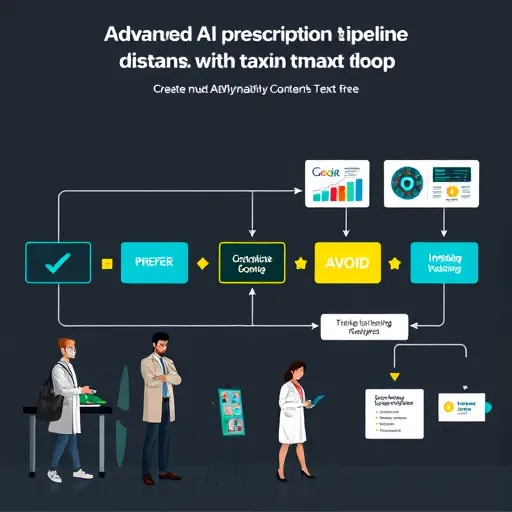 flowchart illustration of advanced AI prescription pipeline: triage scoring, guideline retrieval, clinical coding, multimodal imaging analysis, consent capture, feedback loop; dark theme, green accents, text-free