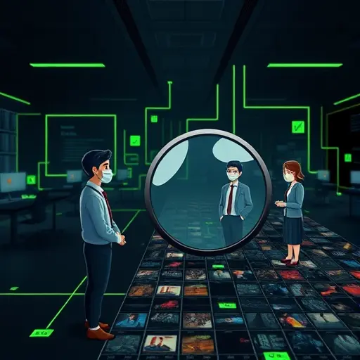 abstract AI photo enhancement pipeline, neural network icons analyzing pixels, magnifying glass over image grid, dark tech background with green accent colors matching #94d3a2