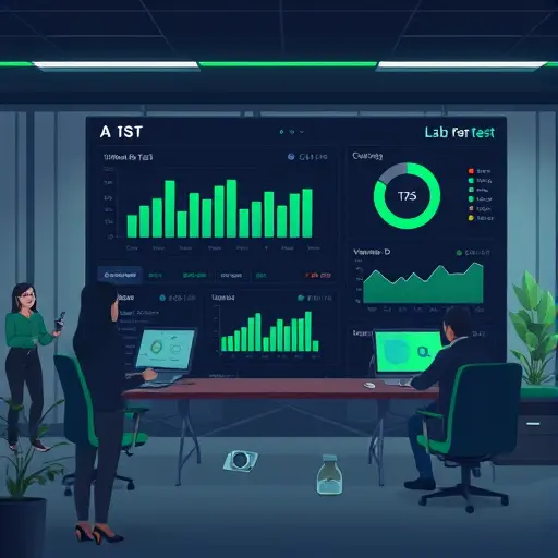 animated illustration of AI analyzing a lab test report, dashboard-like data visualizations (CBC bars, vitamin D gauge, TSH trend line)