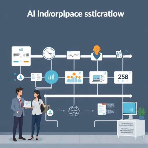 cartoon-style workflow diagram of AI lab interpretation: OCR/PDF parsing, unit normalization, reference range comparison by age/sex, rule-