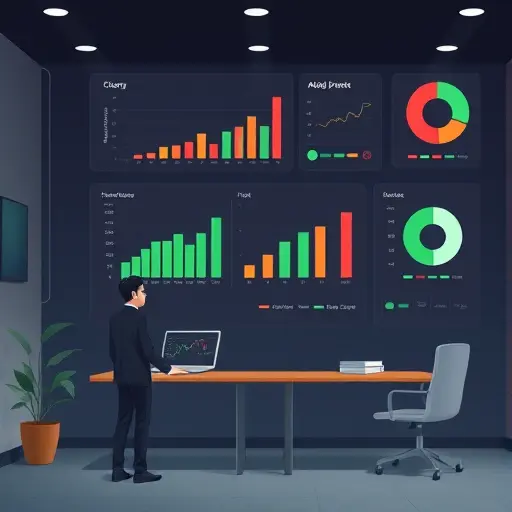 animated illustration of AI generating charts (bar, line, pie) from spreadsheet data for a presentation, dark UI with green highlights, clean and minimalist, no text