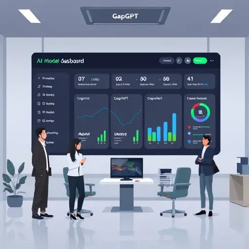 modern animated dashboard illustration of GapGPT-like platform showing AI model selection (ChatGPT, Claude, Gemini)