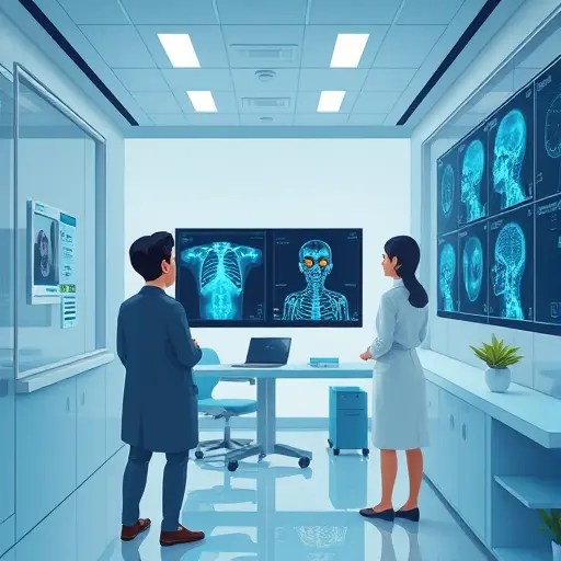 illustration of AI analyzing medical imaging scans (X-ray, MRI, CT)