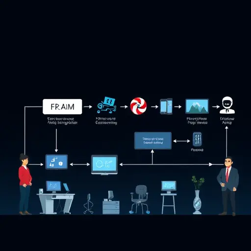 animated flowchart illustrating AI video generation pipeline: text prompt -> storyboard -> assets (images/clips) -> rendering -> voiceover and captions;