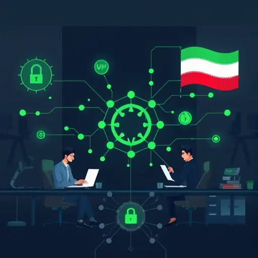 modern illustration of Iranian users connecting to AI services securely without VPN, abstract neural network, green accent colors matching #94d3a2