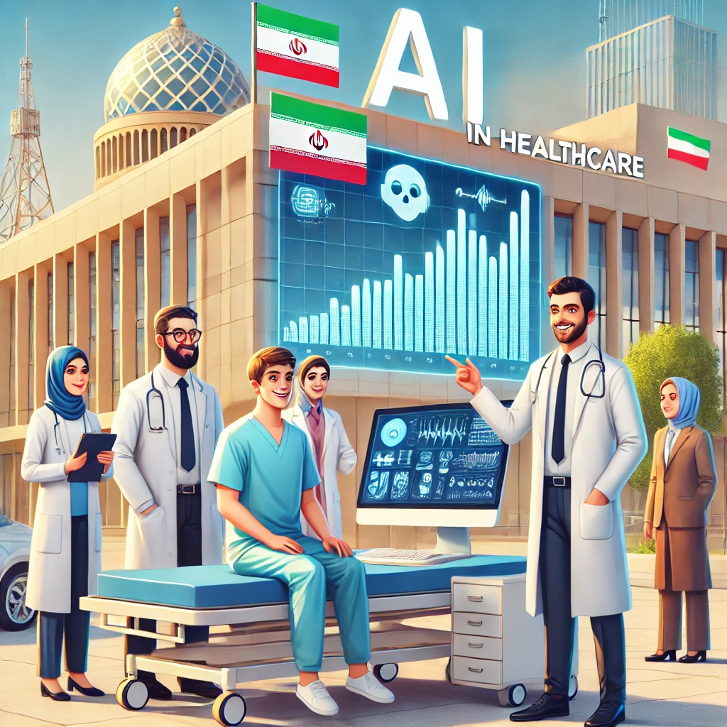 animated illustration of benefits of AI in healthcare, hospital environment, digital charts, happy patients and doctors, vibrant colors, no text