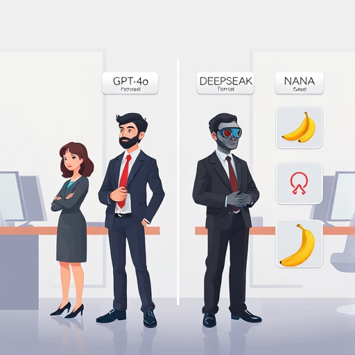 comparison illustration of different AI models, digital icons representing GPT-4