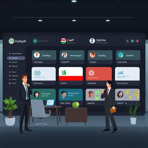 clean animated illustration of an Iranian AI platform dashboard with model selection tiles (ChatGPT, Claude, Gemini)