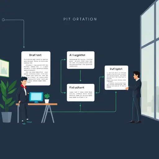 animated workflow of AI editing pipeline: draft text, prompt, AI suggestions, final polished content; dark theme with green accents;; no text