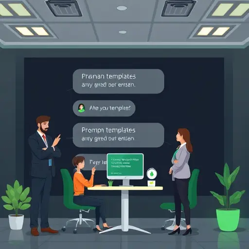 cartoon-style UI showing prompt templates for AI-generated greeting messages, clean interface, green accents, dark background matching #171717