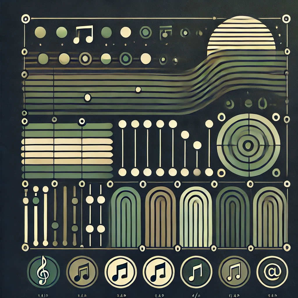 abstract visualization of rhyme and meter: grid of syllable dots aligned to 4/4