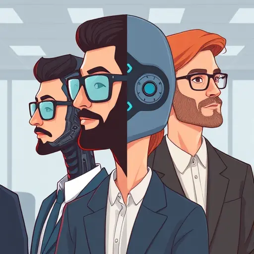 selection of AI avatars generated by diverse models (GPT-4o, Claude, DALLE, Midjourney), side-by-side comparison, cartoon-technology illustration, text-free