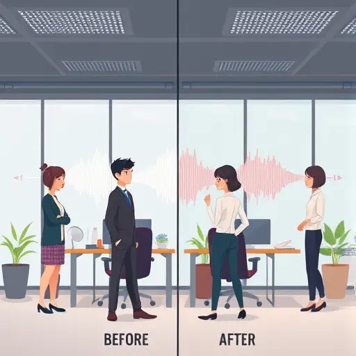 cartoon style visualization of audio waveform with AI noise reduction applied, clean before-and-