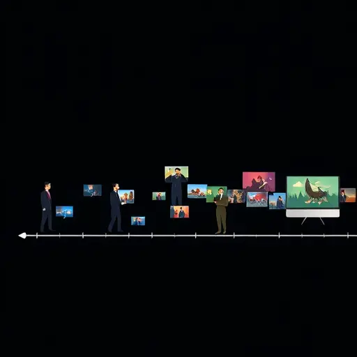 abstract scene detection visualization on a video timeline, frames segmented into scenes with color-