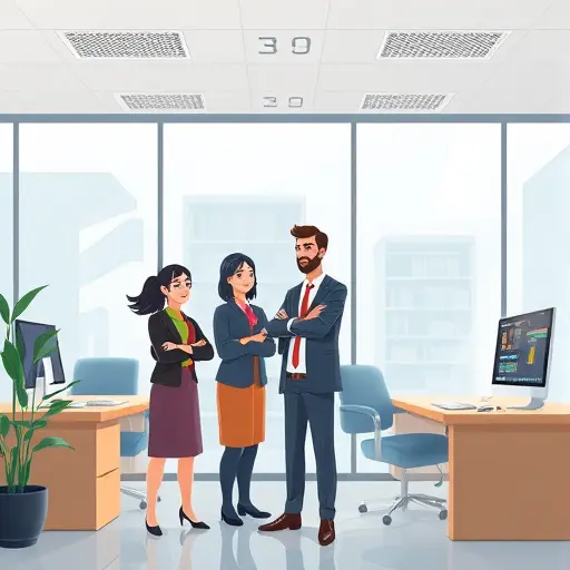 cartoon style office workplace showing AI-