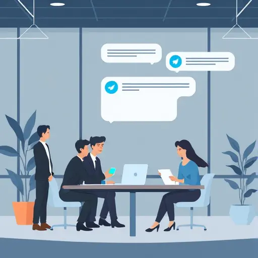 animated illustration of a Telegram group with chat bubbles and an AI bot auto-