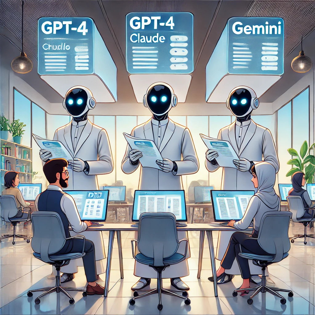 animated comparison chart of three AI models (GPT-4o, Claude, Gemini)