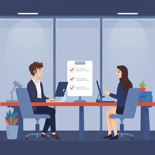 cartoon style help desk and customer support flow with AI assistant producing a step-by-step checklist, clean minimalist dark theme, no text