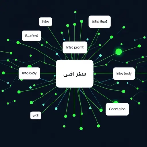 abstract neural network with modular prompt blocks labeled conceptually as intro, body, conclusion (no actual text)
