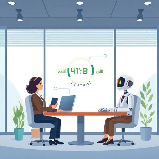 cartoon style AI chatbot guiding a user through 4-7-8