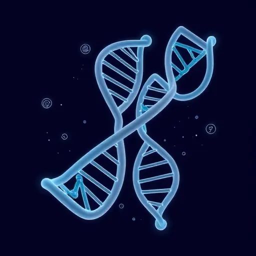DNA double helix with gene icons and Mendelian genetics symbols, sleek illustration, dark background, minimalistic, text-free