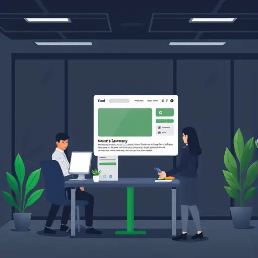 modern dark-themed illustration of SEO keywords and metadata tags being added to a news summary card, clean UI icons, green accent, text-free