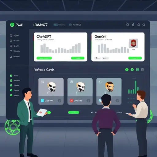 animated dashboard showing an AI platform with model selection cards (ChatGPT, Claude, Gemini)